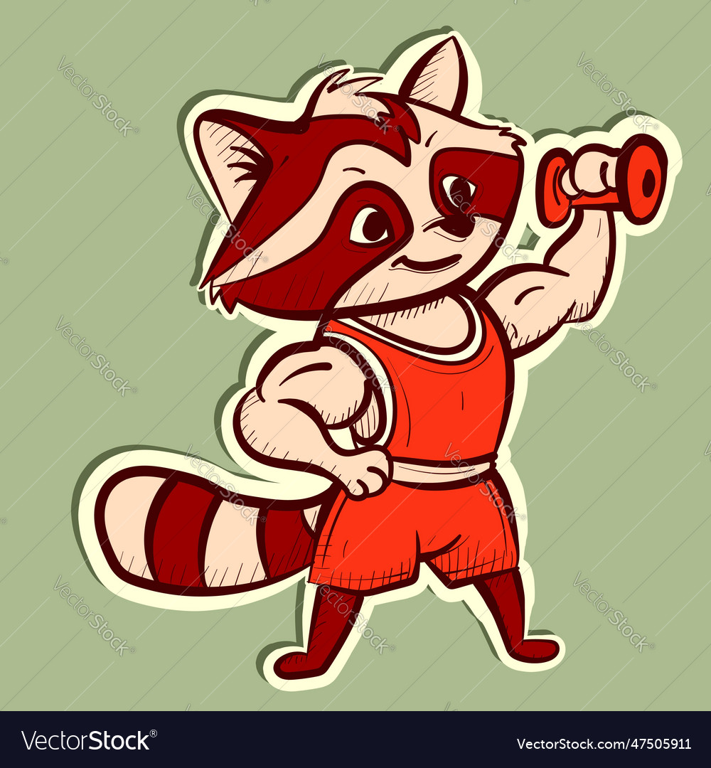 Digital art of a raccoon with muscles Royalty Free Vector