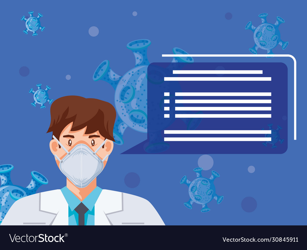 Arzt mit medizinischer Maske erklären wie verhindern vector image Arzt mit medizinischer Maske erklären wie verhindern