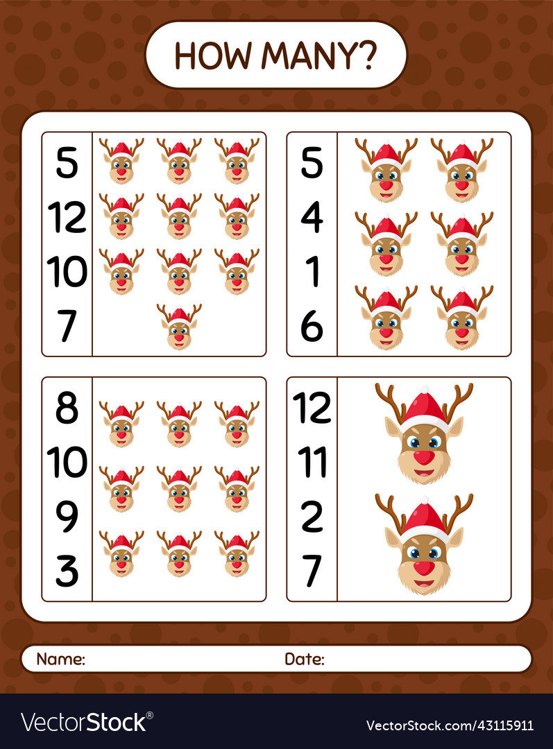 How many counting game with reindeer worksheet