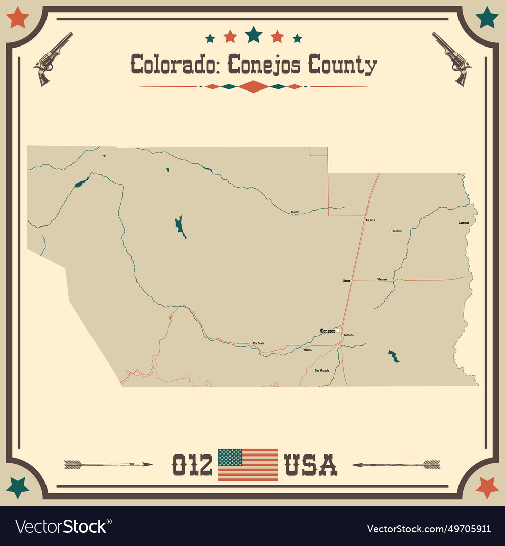 Large and accurate map of conejos county Vector Image