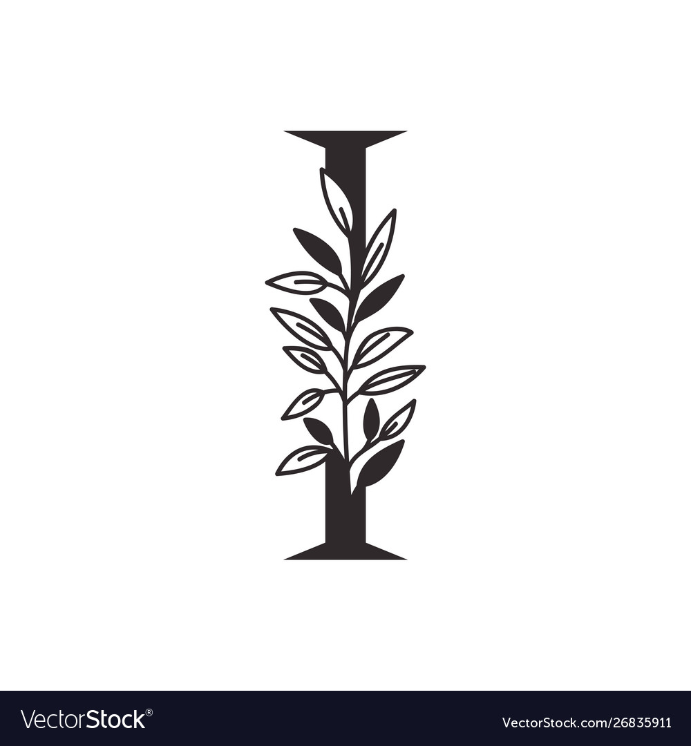 Letter i alphabet with leaves Royalty Free Vector Image