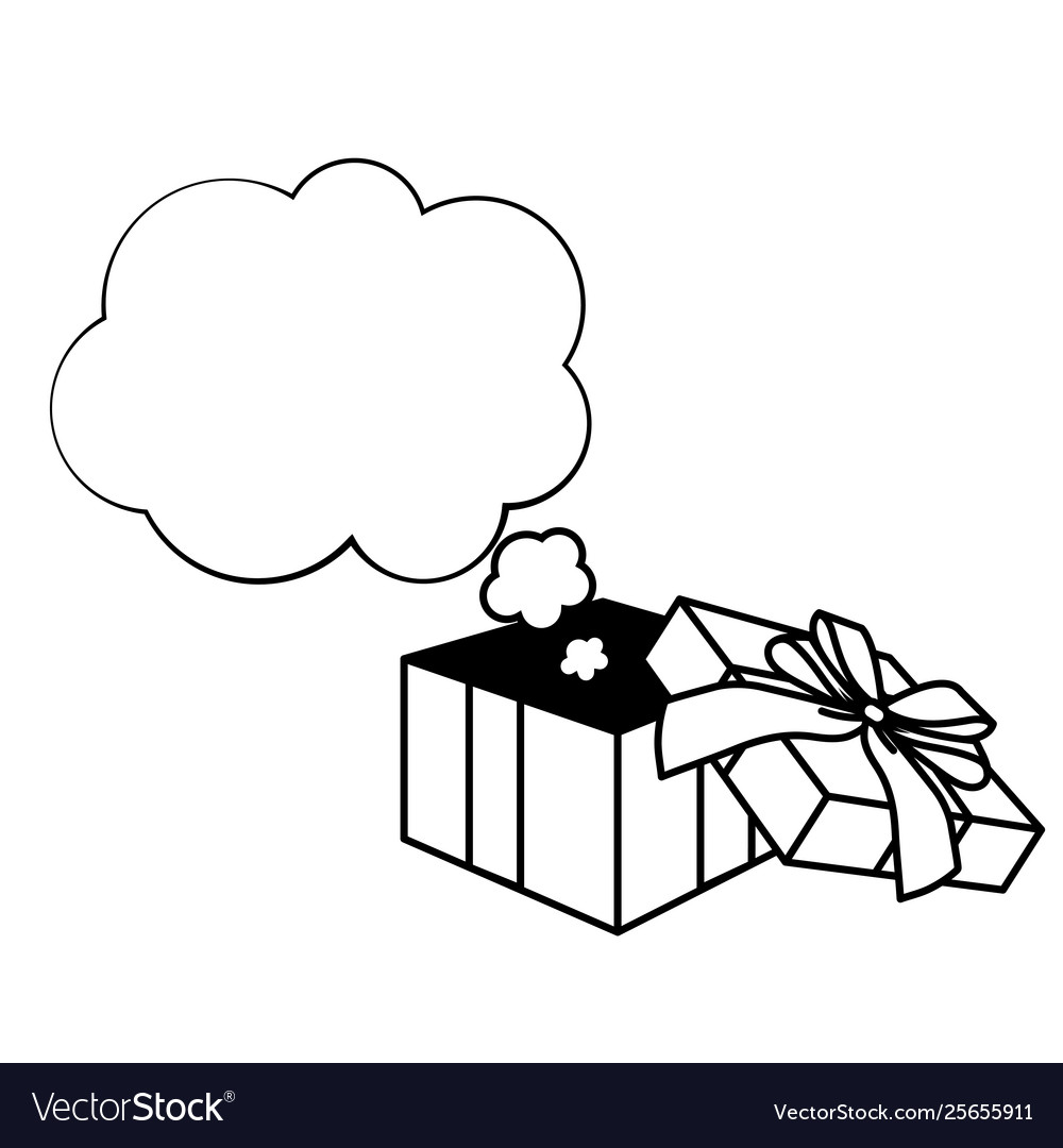 Pop art gift box cartoon in black and white