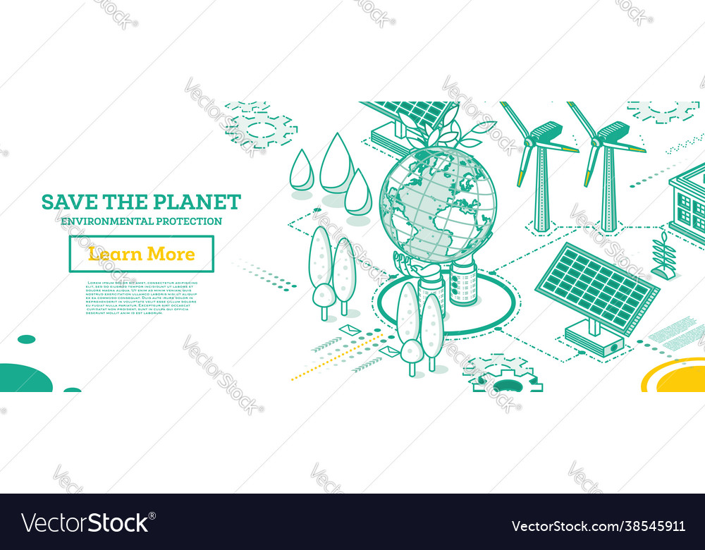 Save Planet Hands Hold Model Globe Royalty Free Vector Image