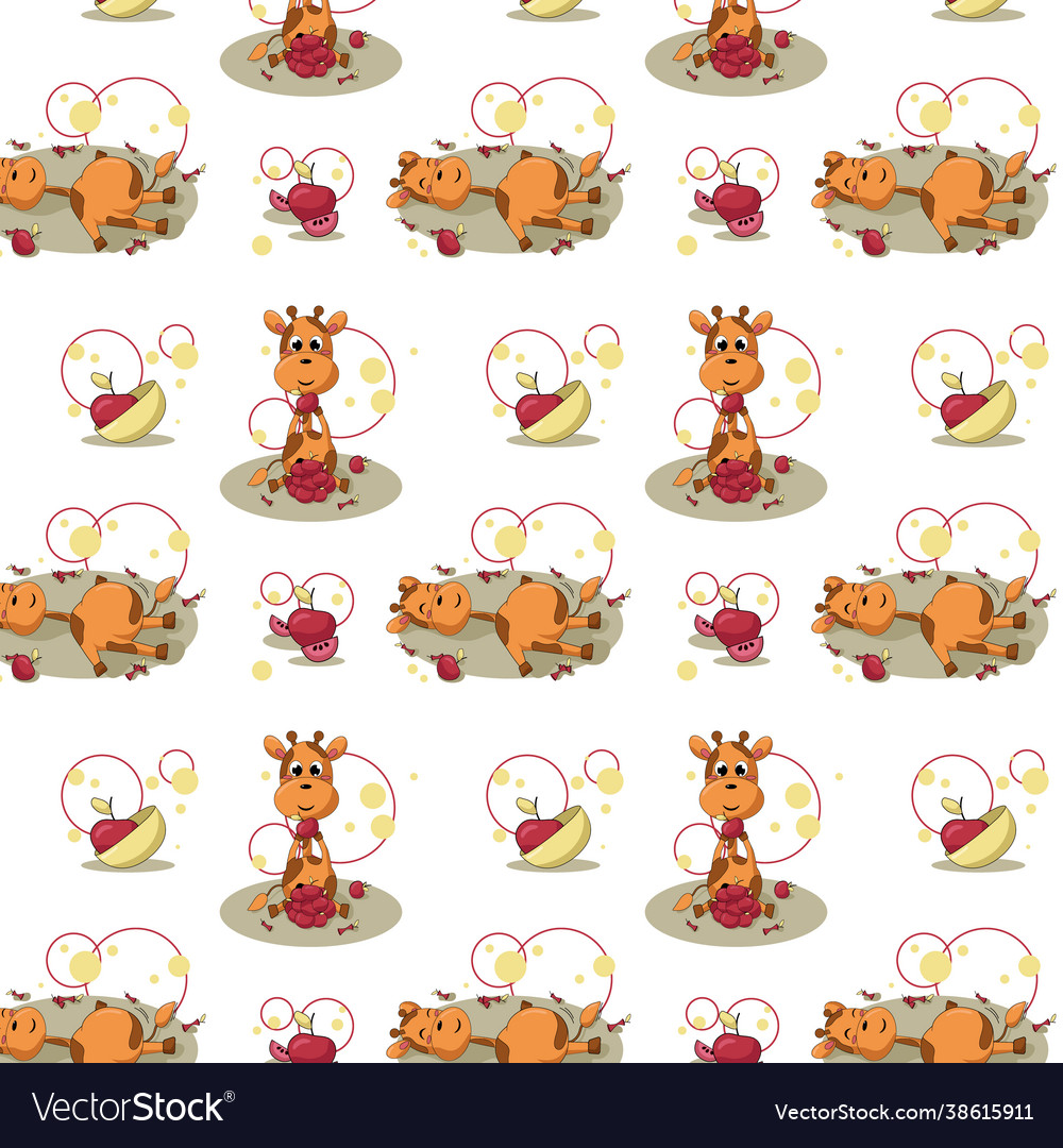 Seamless pattern with little giraffes apples and b Vector Image Seamless pattern with little giraffes apples and b
