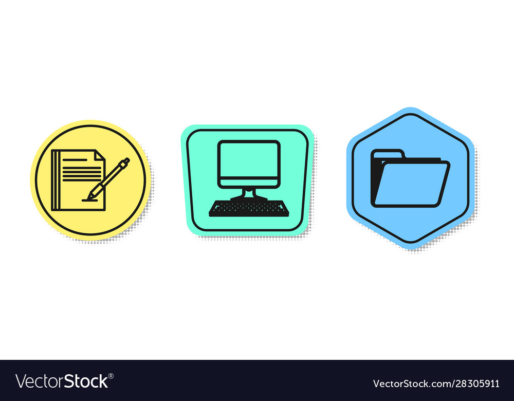 Set line blank notebook and pen computer monitor vector image Set line blank notebook and pen computer monitor