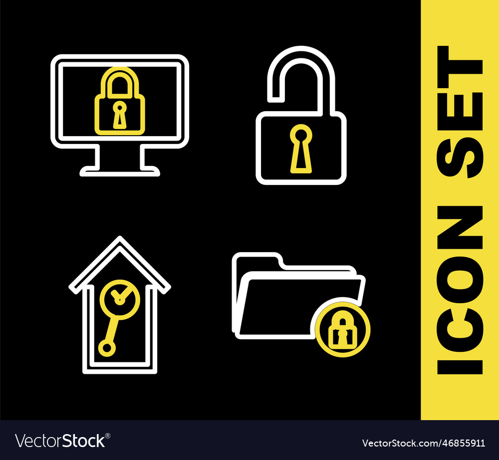 Set line open padlock folder and retro wall Vector Image Set line open padlock folder and retro wall