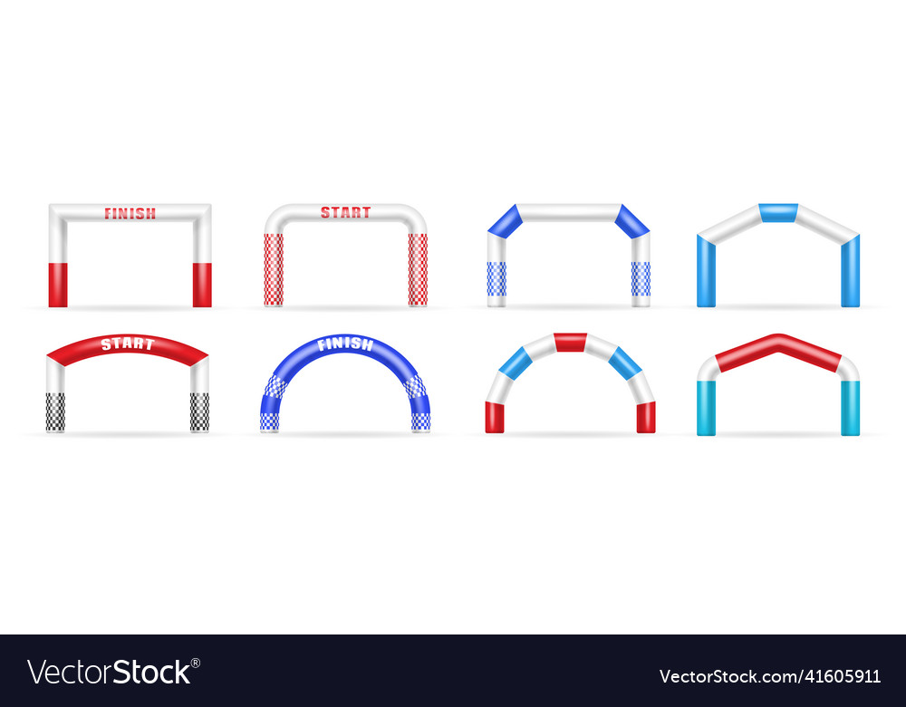 Set of realistic inflatable arches with start vector image Set of realistic inflatable arches with start