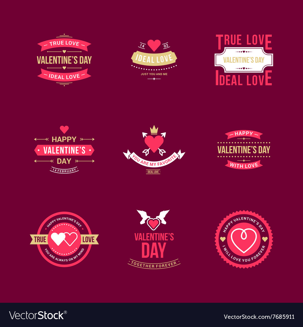 Set of vintage happy valentines day badges