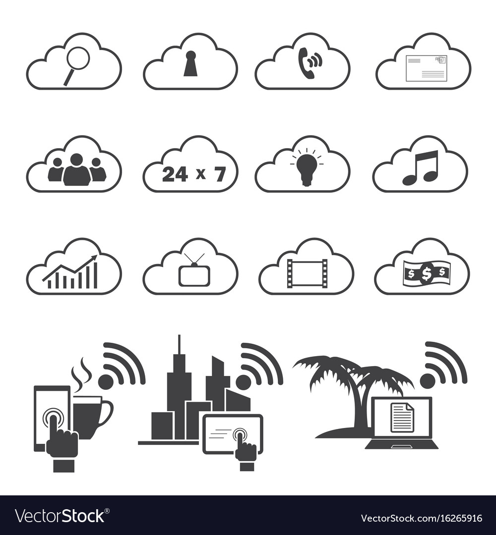 Big data icons set cloud computing
