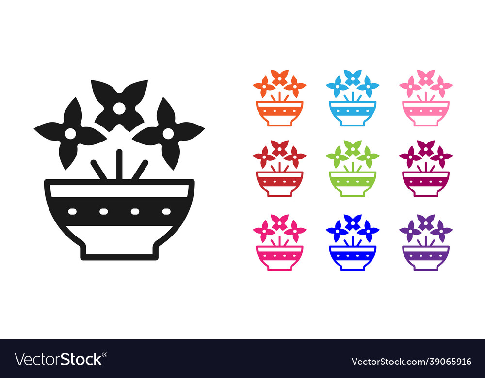 Black flower in vase icon isolated on white Vector Image