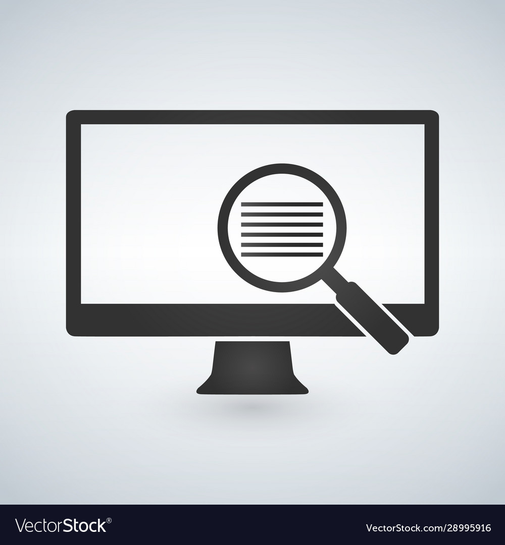 Computer monitor and magnifying glass searching