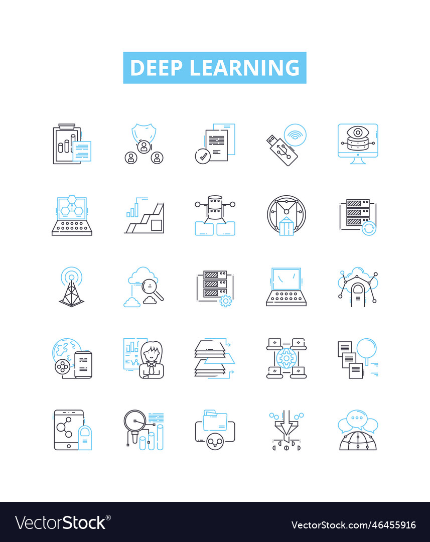 Deep learning line icons set vector image Deep learning line icons set