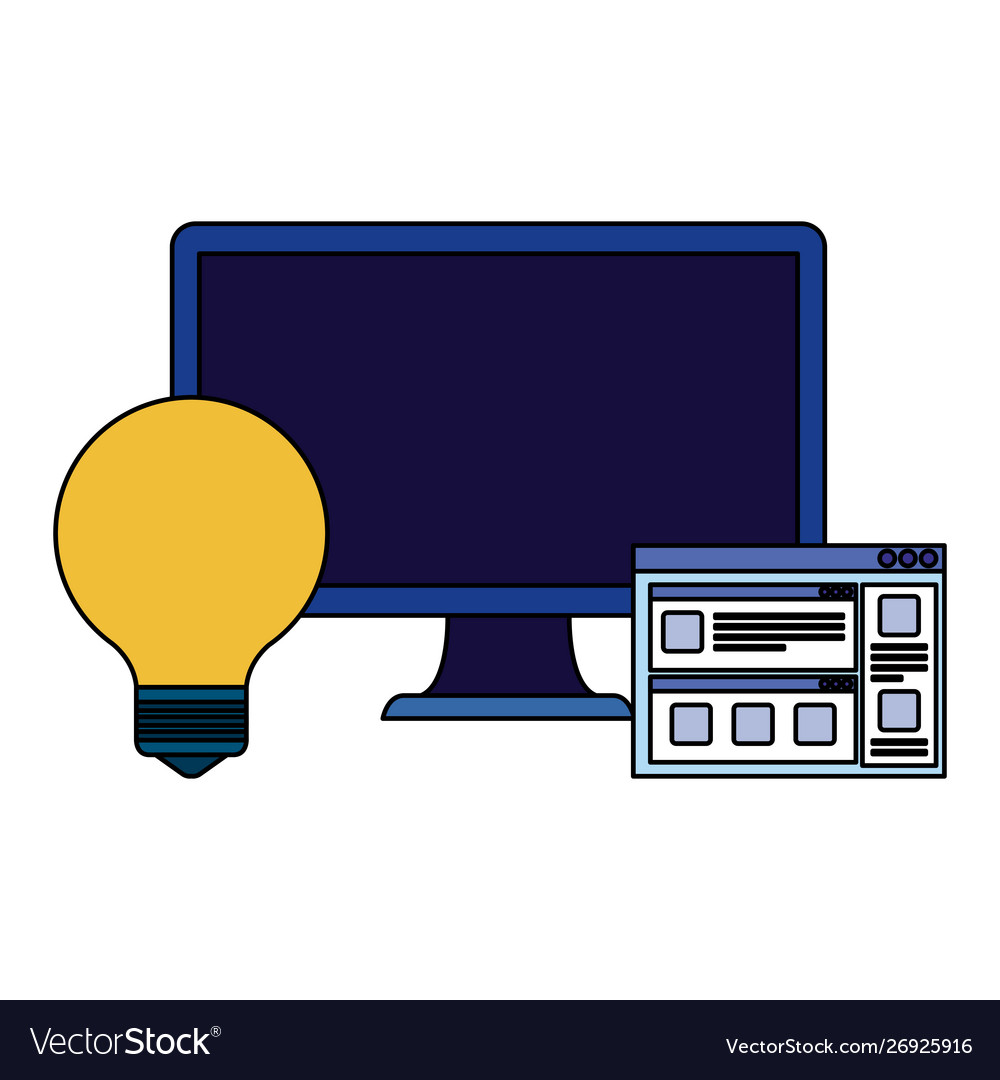 Desktop computer with webpage template and bulb