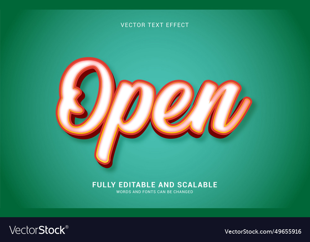 Editable text effect open style Royalty Free Vector Image