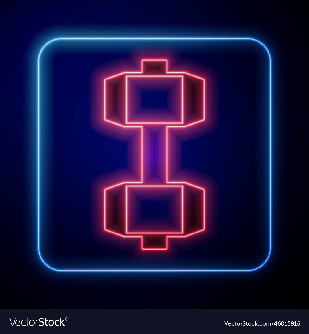 Glowing neon dumbbell icon isolated on black Vector Image