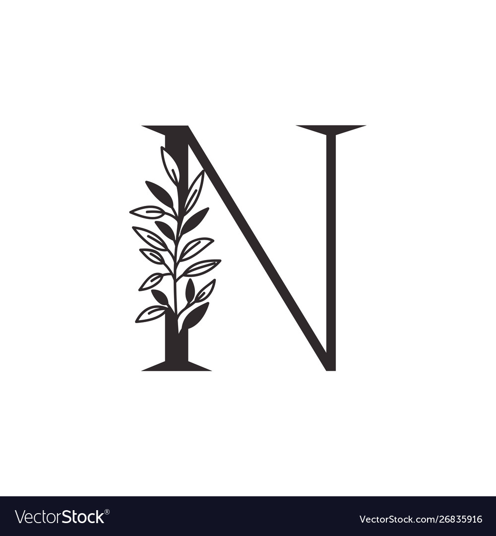 Letter n alphabet with leaves Royalty Free Vector Image