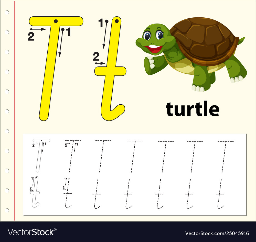 Letter t tracing alphabet worksheets