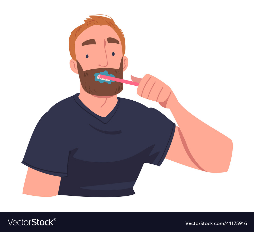 Man character in bathroom doing hygiene procedure Vector Image