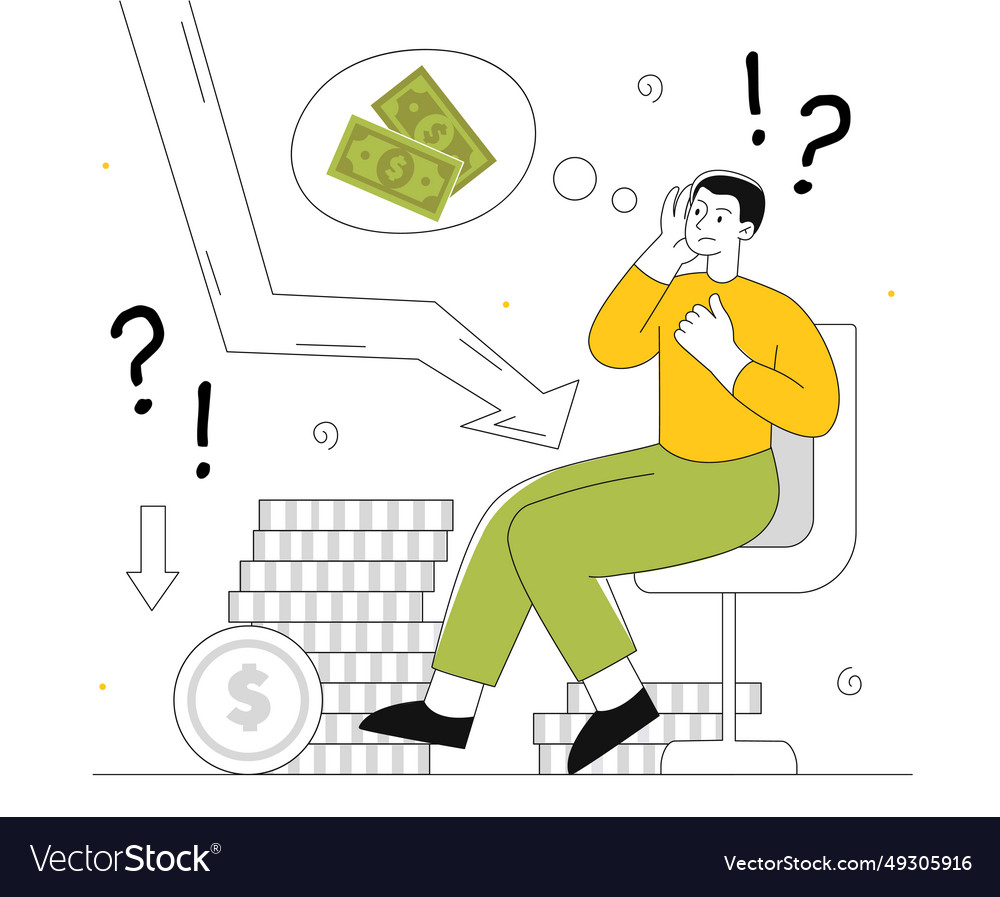 Man with money problems line vector image Man with money problems line
