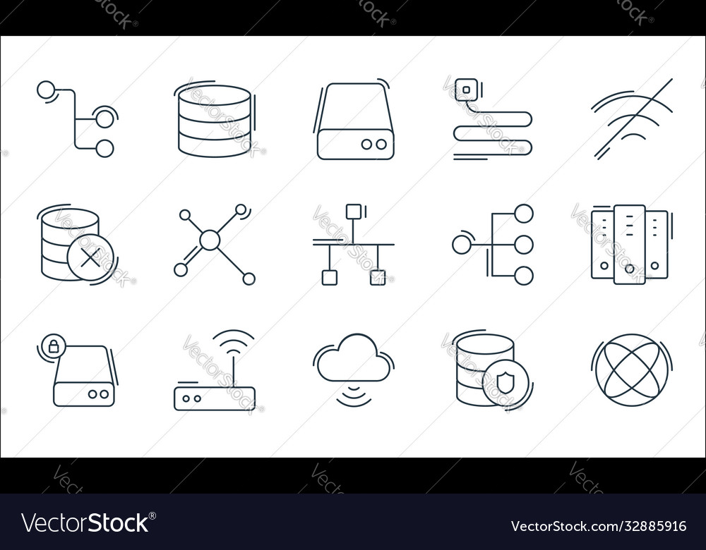 Network and database line icons linear set vector image Network and database line icons linear set