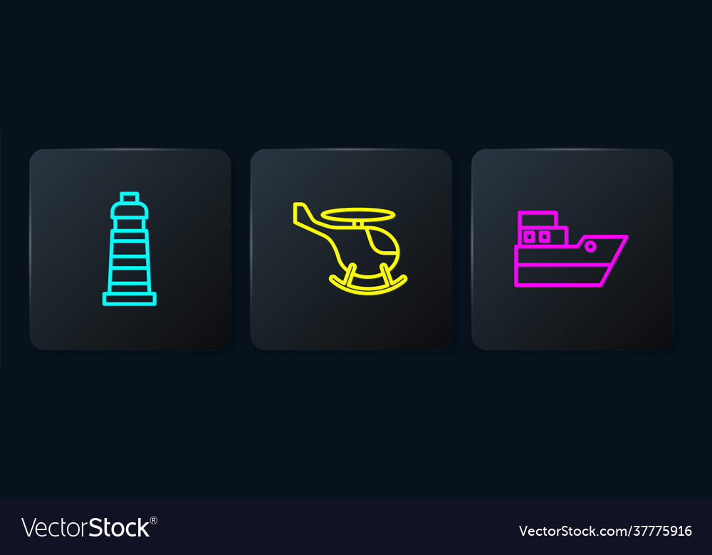 Set line lighthouse ship path and helicopter vector image Set line lighthouse ship path and helicopter