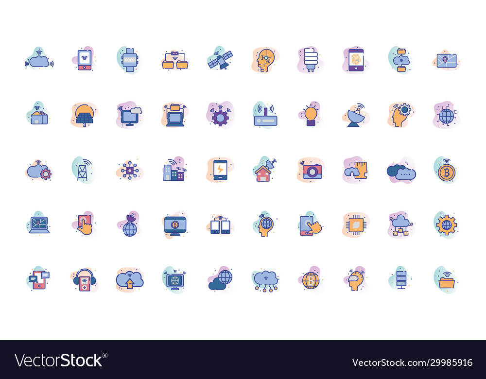 Technology and internet line fill block style icon vector image Technology and internet line fill block style icon