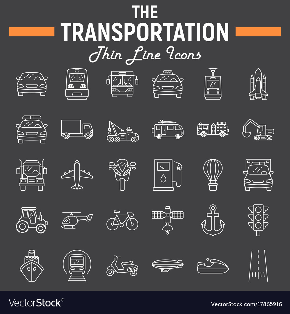 Transportation line icon set transport symbols