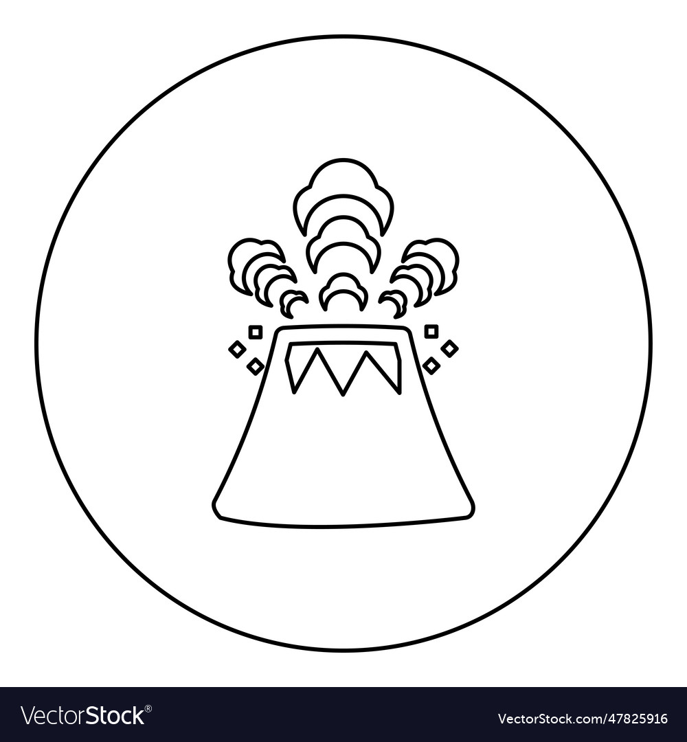 Volcano spewing lava and rocks icon in circle Vector Image