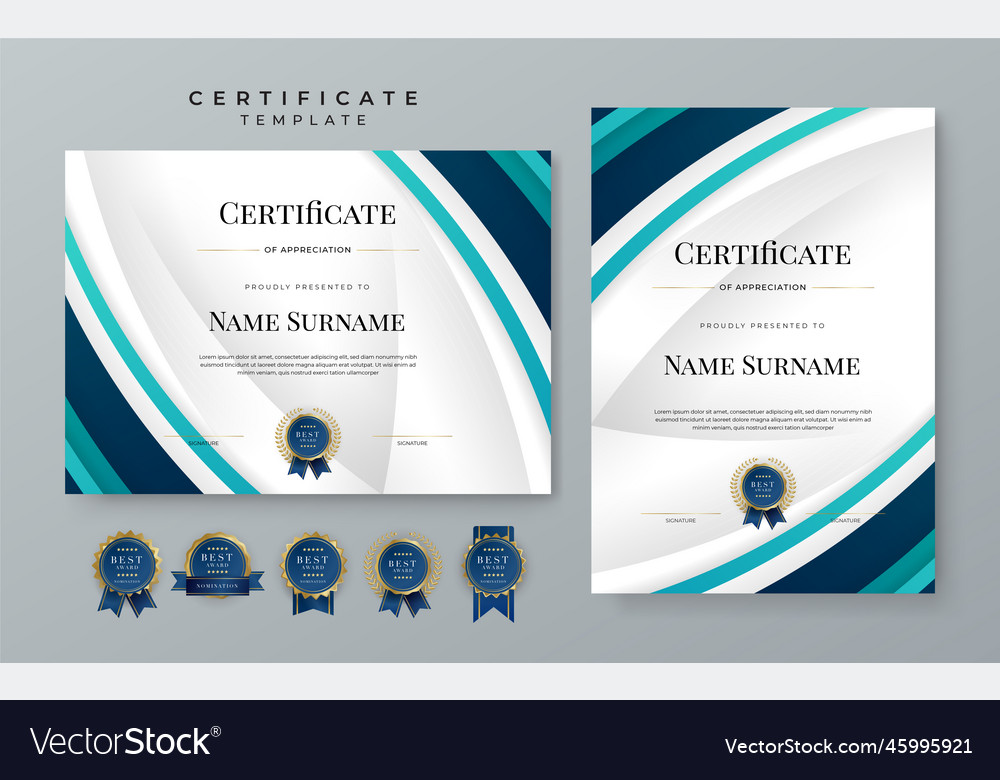 Blue gradient modern certificate template Vector Image