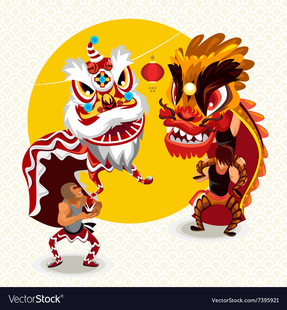 Chinese Lunar New Year Lion Dance Fight Royalty Free Vector