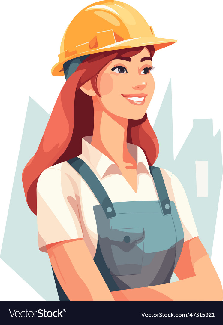 Cute young constructor woman in hard hat Vector Image