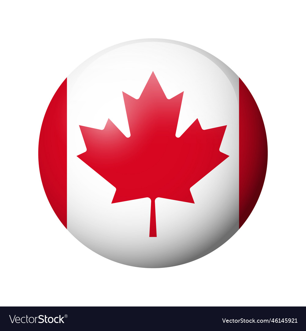 Glossy circle badge flag of canada Royalty Free Vector Image