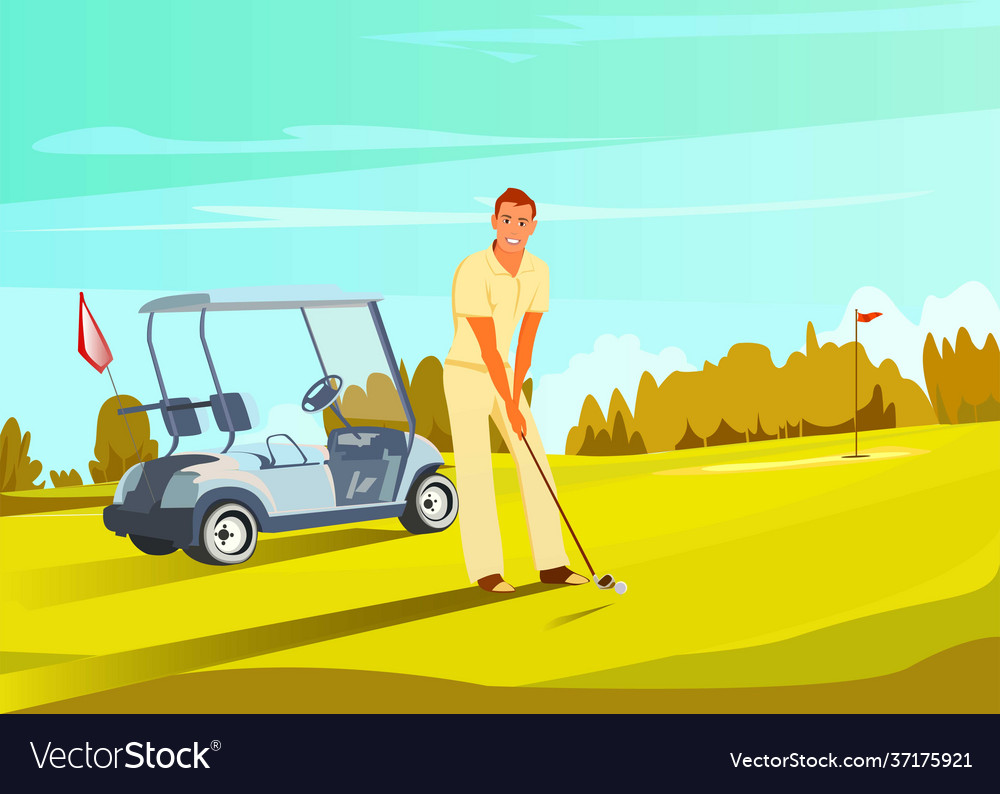 Golf player at course horizontal retro cartoon