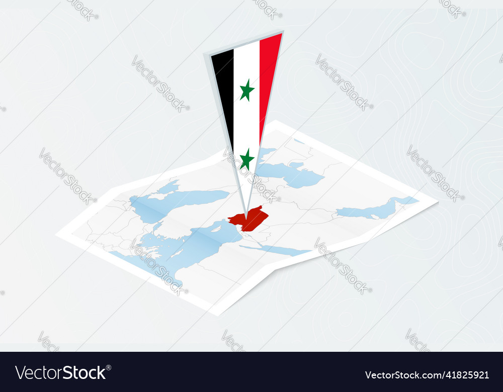 Isometric paper map of syria with triangular flag
