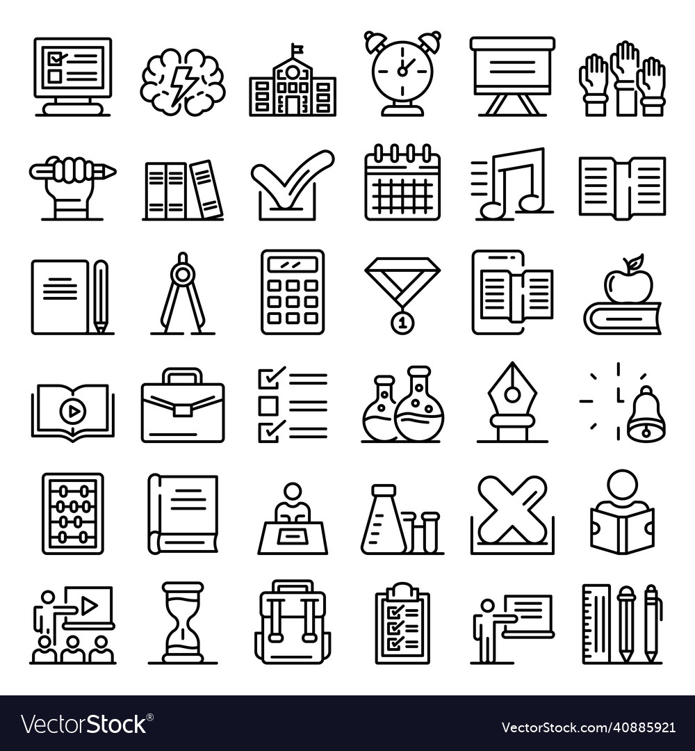 Lesson icons set outline style