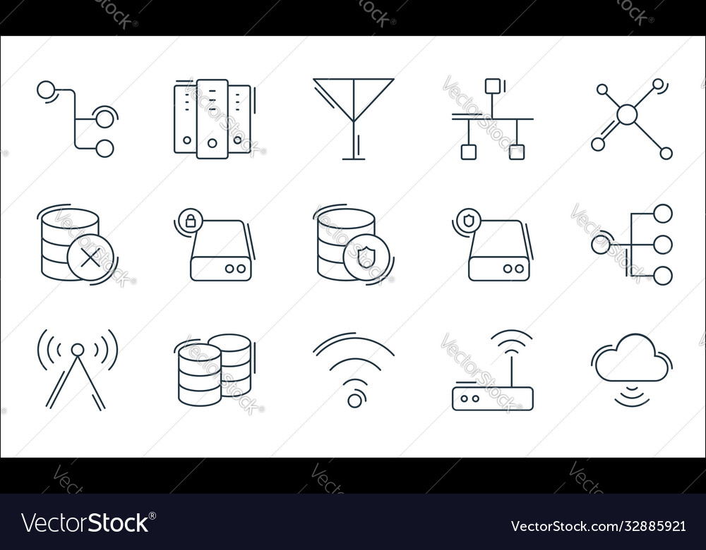 Network and database line icons linear set Vector Image Network and database line icons linear set