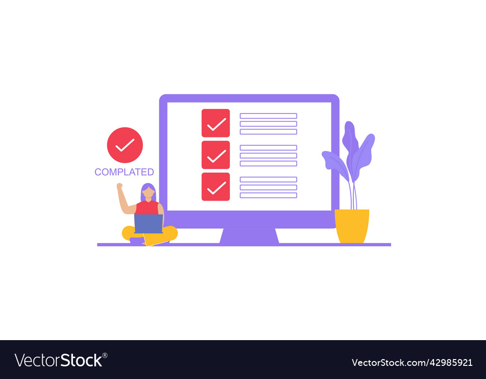 Task done business concept with tiny person vector image Task done business concept with tiny person