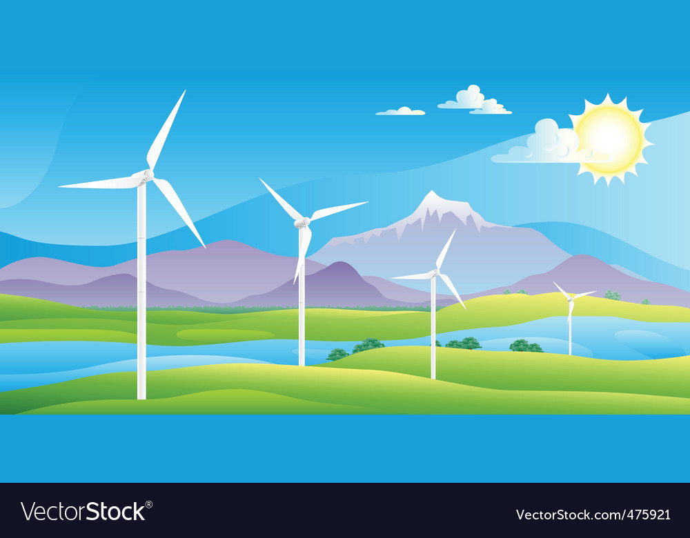 Wind turbines farm landscape