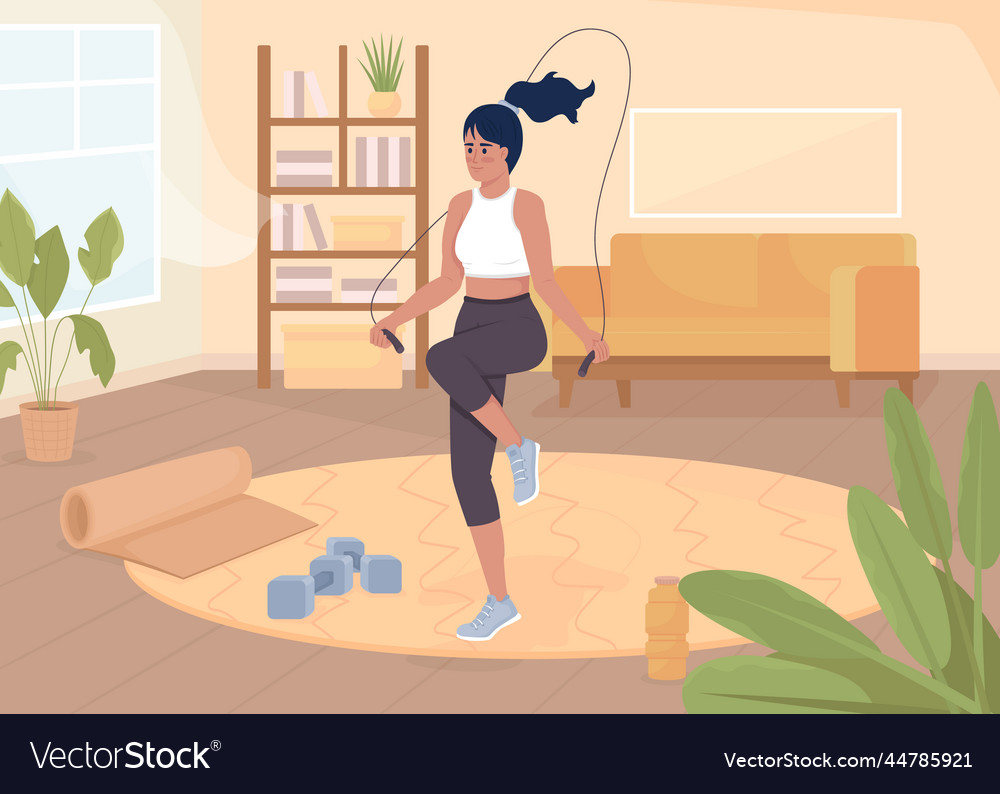 Woman jumping on rope flat color