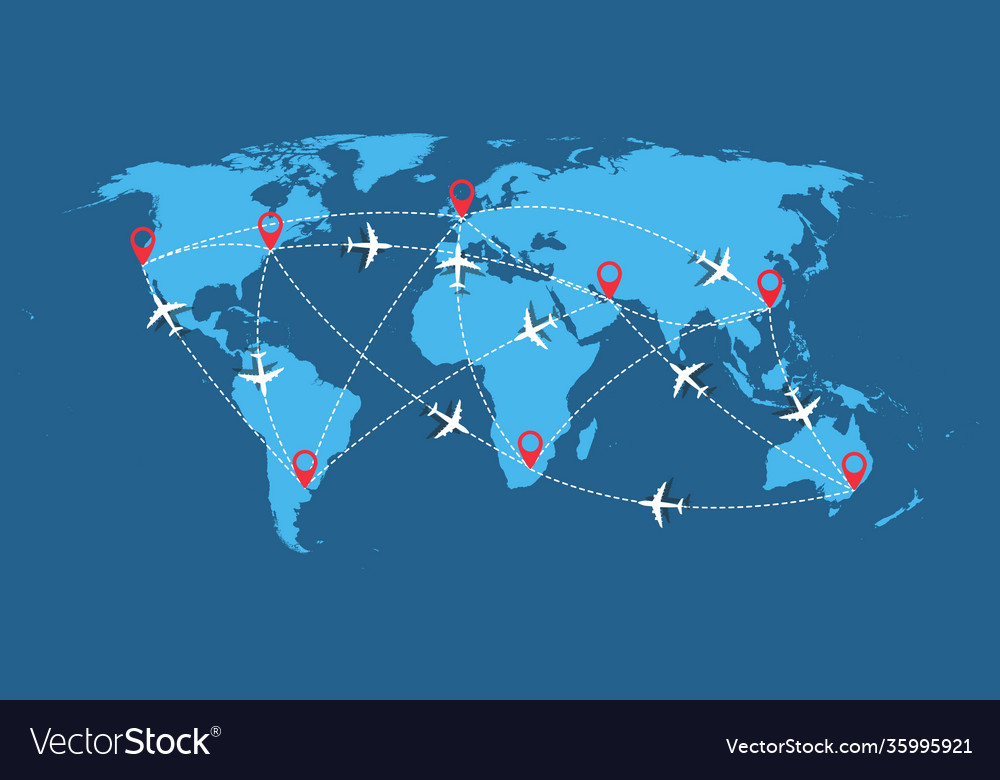 World travel map with airplanes flight routes Vector Image