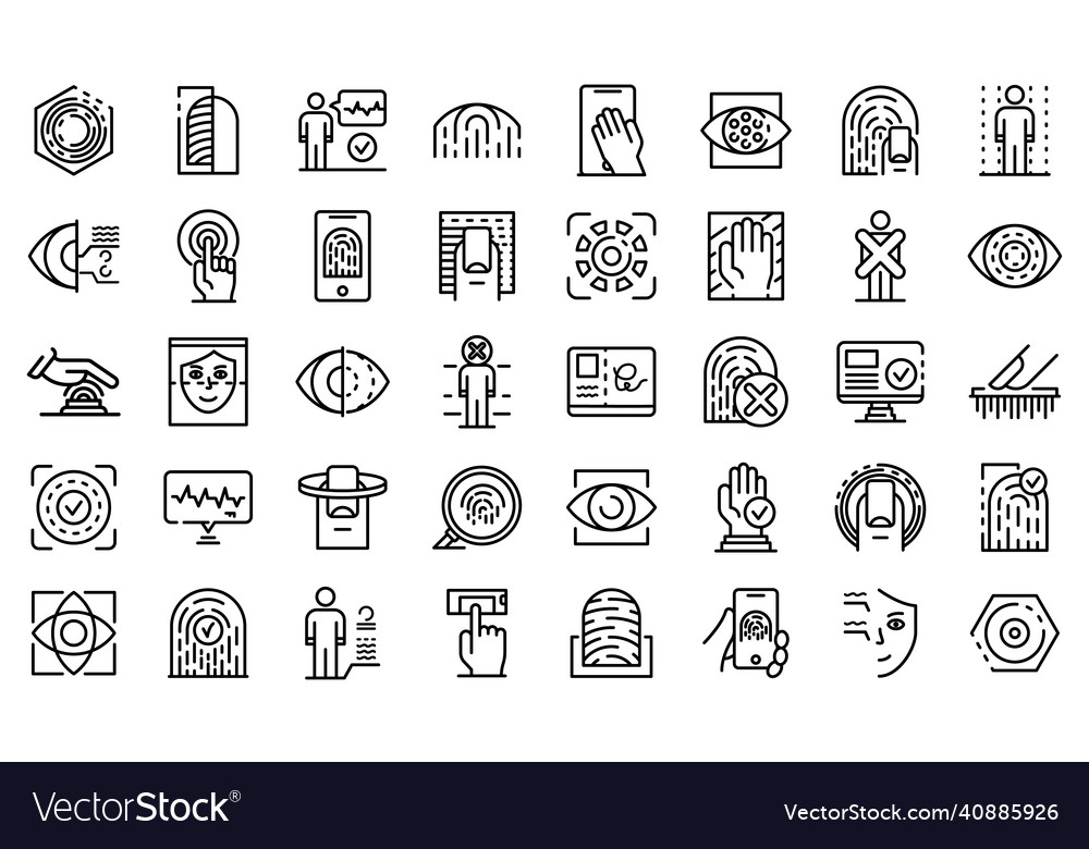 Biometric authentication icons set outline style