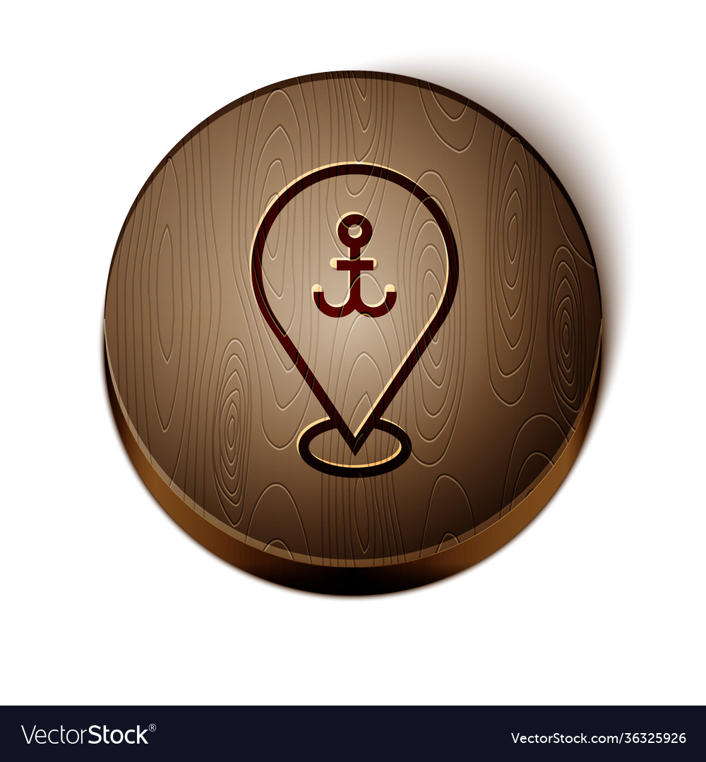 Braune Linie Kartenzeiger mit Ankersymbol isoliert vector image Braune Linie Kartenzeiger mit Ankersymbol isoliert