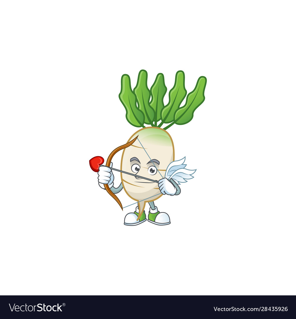 Cartoon character daikon cupid having arrow