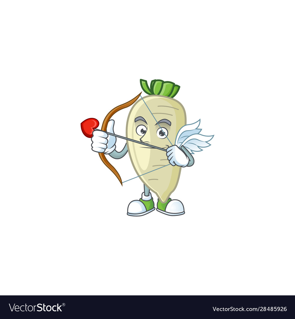 Cartoon character white radish cupid having