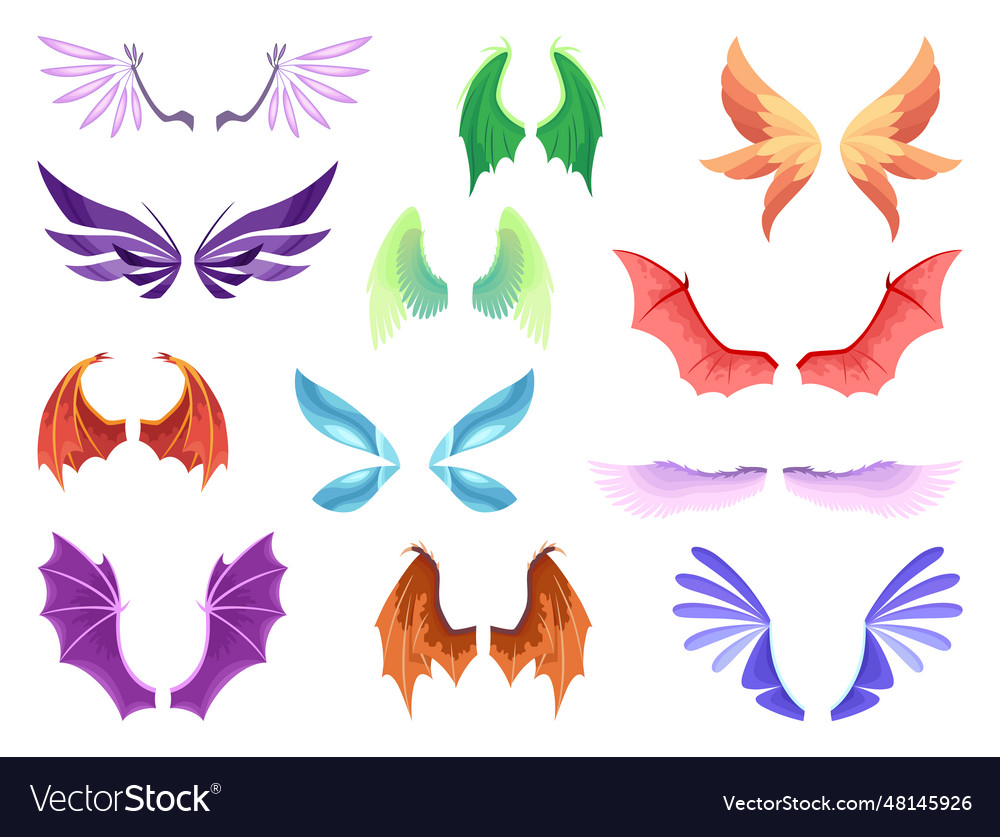 Cartoon wings of fairy creatures fantasy Vector Image