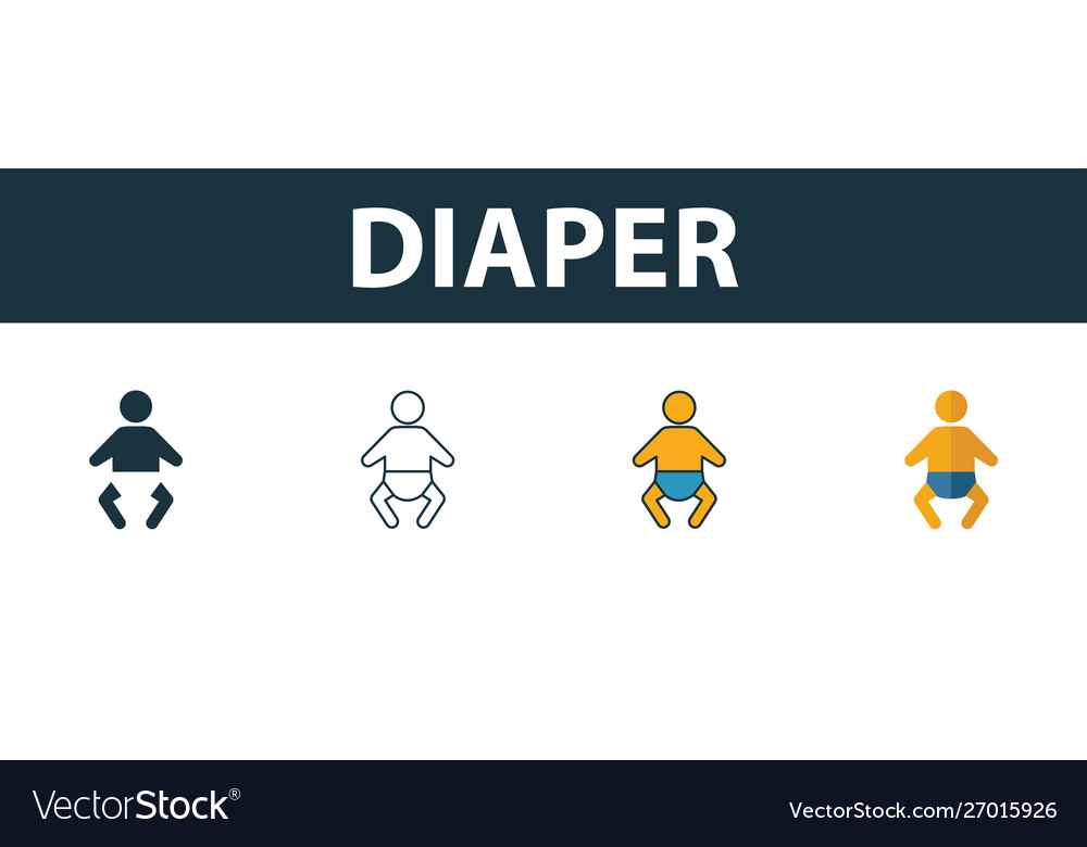 Diaper icon set four elements in different styles
