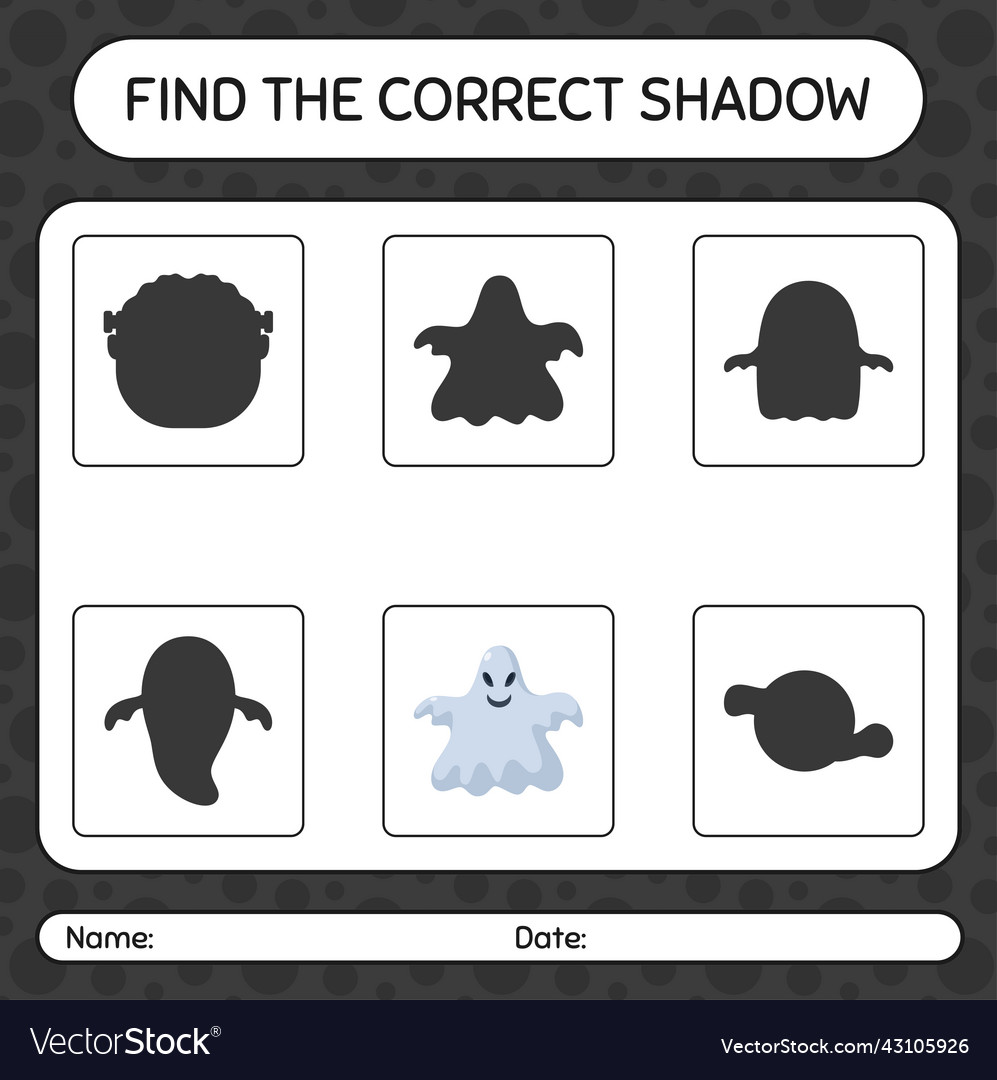 Find the correct shadows game with ghost vector image Find the correct shadows game with ghost