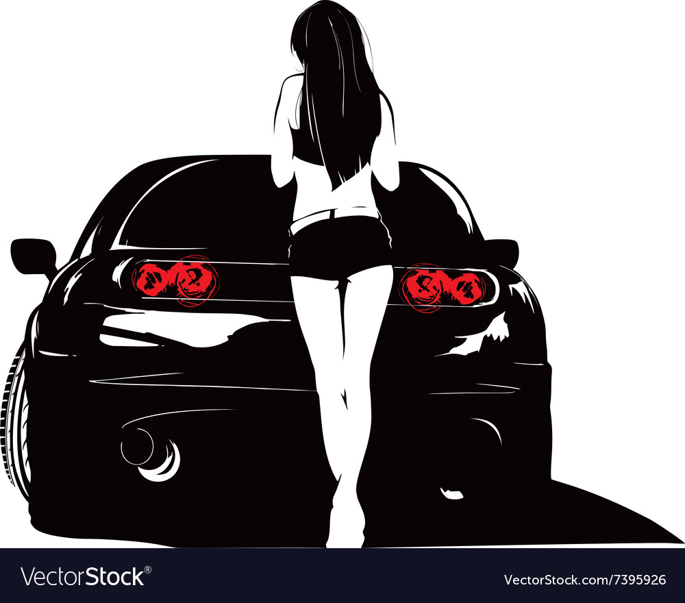 Girl near a black car