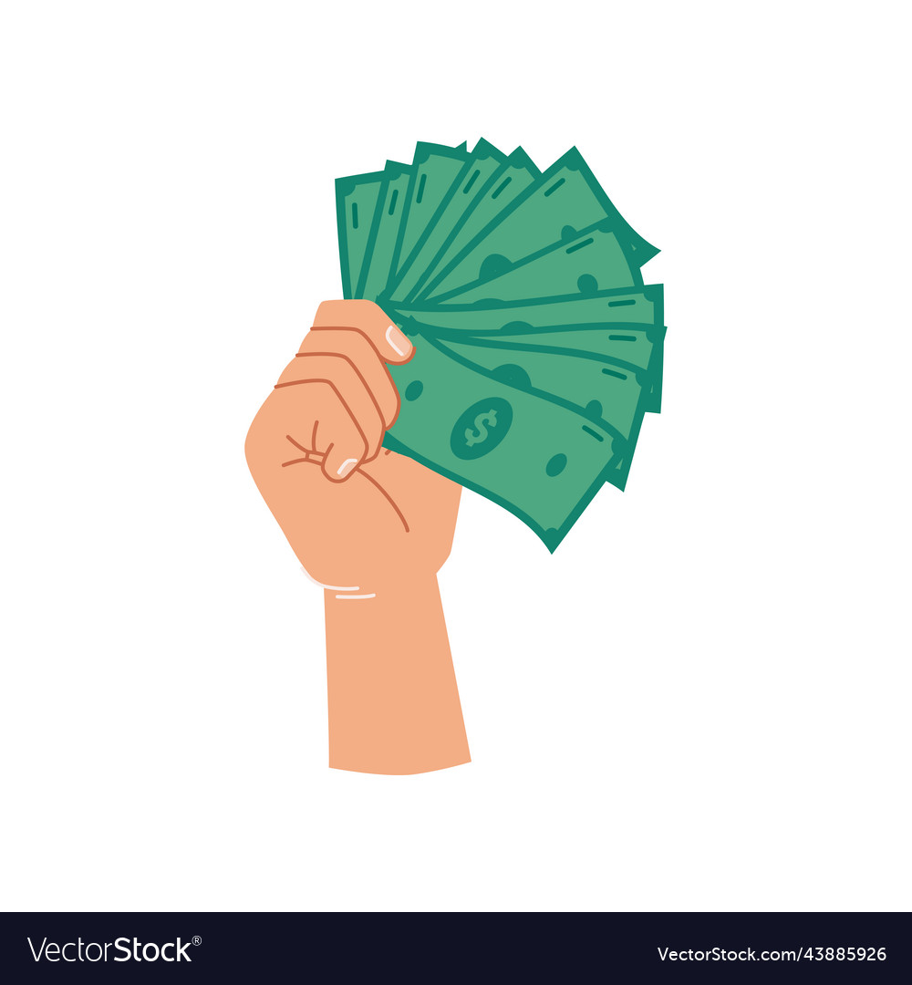 Hand holding paper money cash dollar banknotes Vector Image