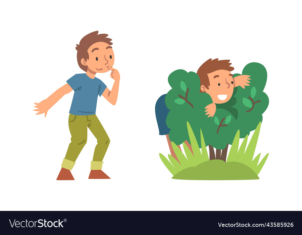 Vector illustration cartoon of children playing hide and seek in